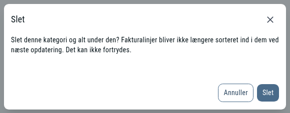 Bekræftelsen før en kategori og alt under den slettes