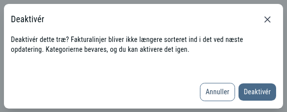 Bekræftelsen før et træ deaktiveres