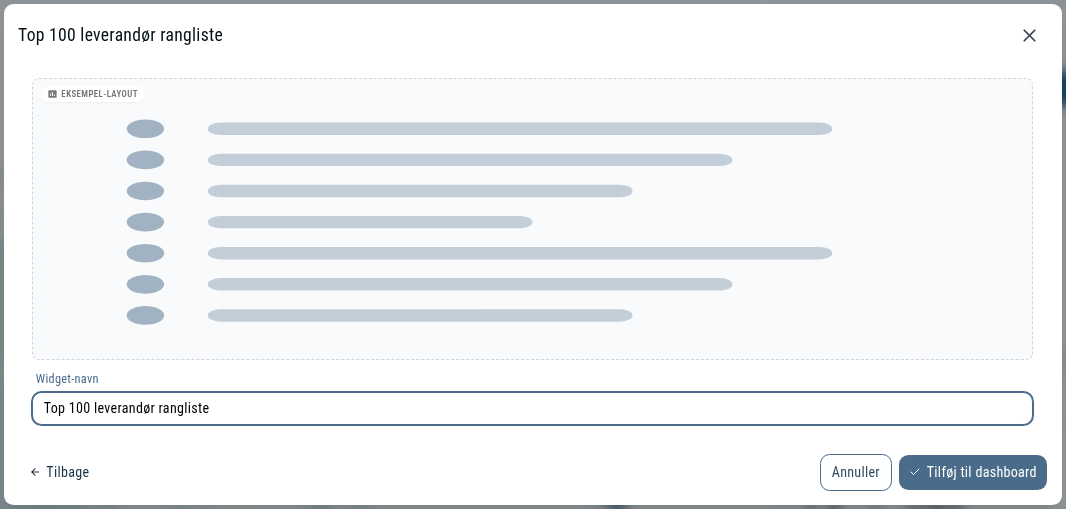 Dialogen hvor en widget vælges fra det delte bibliotek