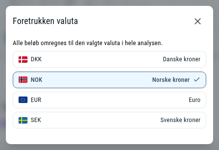 Dialogen Foretrukken valuta