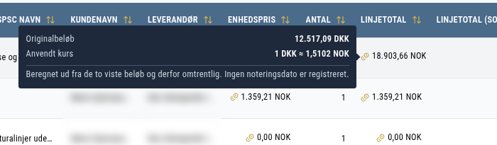 Mønt-ikonet og boksen med omregningsdetaljer