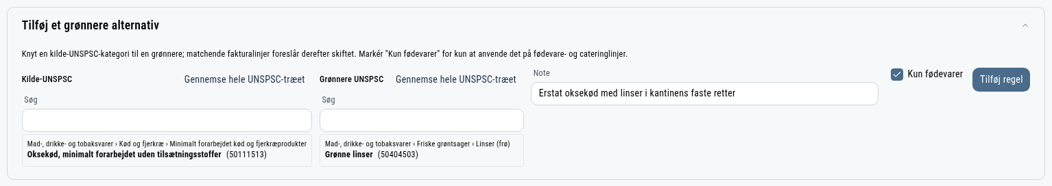 Formularen Tilføj et grønnere alternativ