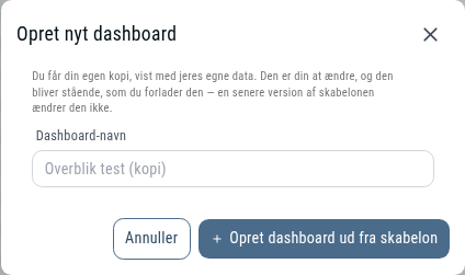 Dialogen Opret et nyt dashboard ud fra en skabelon