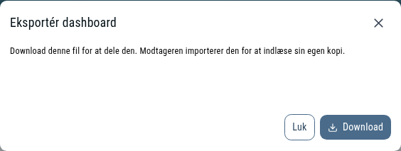 Dialogen Eksportér dashboard